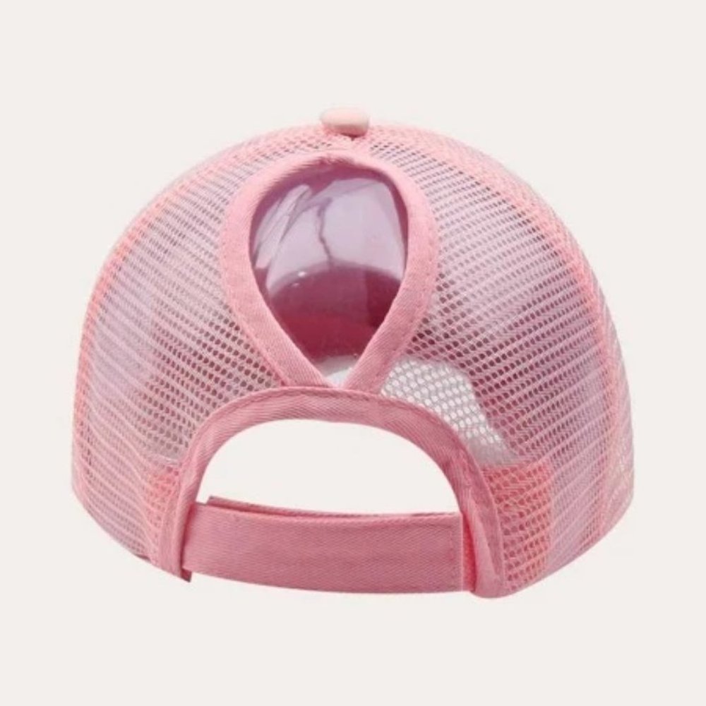 Pink  Camo Print Messy hair/ponytail mesh black baseball cap - Picture 2 of 3